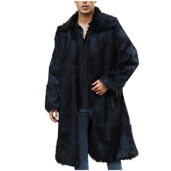 Olyvenn New & Trending Men's Fashion Warm Thick Coat Jacket Faux Fur Outwear Cardigan Overcoat Winter Coat Lightweight Jacket Long Trench Black 4