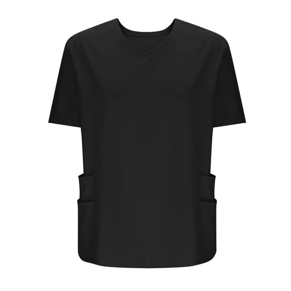 Olyvenn Nurses Uniforms for Men Scrub Tops for Men V Neck Short Sleeve Nursing Stretch Scrub Medical Working Uniform Black L
