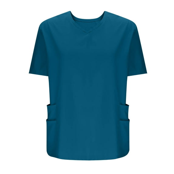 Olyvenn Nurses Uniforms for Men Scrub Tops for Men V Neck Short Sleeve Nursing Stretch Scrub Medical Working Uniform Blue XXXXXL
