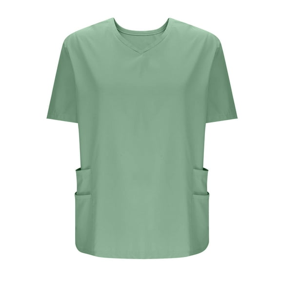 Olyvenn Nurses Uniforms for Men Scrub Tops for Men V Neck Short Sleeve Nursing Stretch Scrub Medical Working Uniform Green XXL