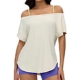 thumbnail image 1 of Olyvenn Off-The-Shoulder Tops for Women Short Sleeve Asymmetrical Neck Loose Summer Breathable Casual Athletic Gym Tops White XL, 1 of 5