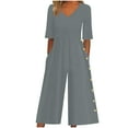 thumbnail image 1 of Olyvenn One Piece Jumpsuits for Women 2025 Trendy Short Sleeve V Neck Button Onesie Wide Leg Pants Rompers with Pockets Gray 4, 1 of 6