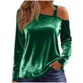 thumbnail image 1 of Olyvenn One Shoulder Asymmetrical Tops for Women Velvet Long Sleeve Going Out Night Party Shirt Spring Fashion Casual Clothes Green S, 1 of 8