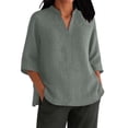 thumbnail image 1 of Olyvenn Oversized Cotton Linen Shirts for Women 2025 Trendy 3/4 Sleeve V Neck Summer Henley Tops Dressy Casual Beach Blouses Gray S, 1 of 6
