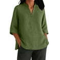 thumbnail image 1 of Olyvenn Oversized Cotton Linen Shirts for Women 2025 Trendy 3/4 Sleeve V Neck Summer Henley Tops Dressy Casual Beach Blouses Green XL, 1 of 6