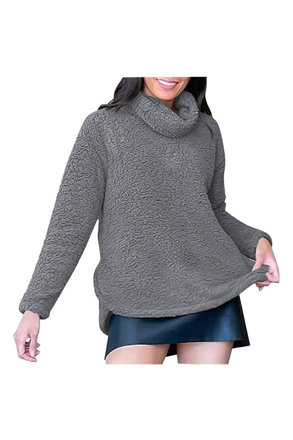 Oversized Sweaters for Women Turtleneck Tops Fuzzy Fleece Sweatshirt Long Sleeve Pullover Sweater Fluffy Sweatshirts Dark Gray XL