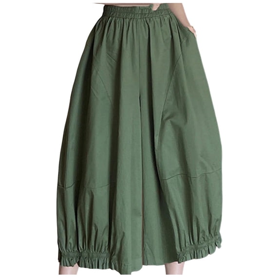 Olyvenn Palazzo Pants for Women Culottes Stretch High Waisted Wide Leg Palazzo Pant Baggy Casual Flowy Y2k Trousers with Pocket Army Green 10