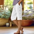 thumbnail image 1 of Olyvenn Pedal Pushers for Women Summer Pull On Bermuda Cotton Linen Shorts Knee Length Casual Beach Yoga Shorts with Pockets White L, 1 of 8