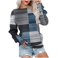 thumbnail image 1 of Olyvenn Plaid Sweatshirt for Women Casual Crewneck Sweaters Soft Graphic Sweatshirts 2025 Trendy Outfits with Pocket Navy L, 1 of 6