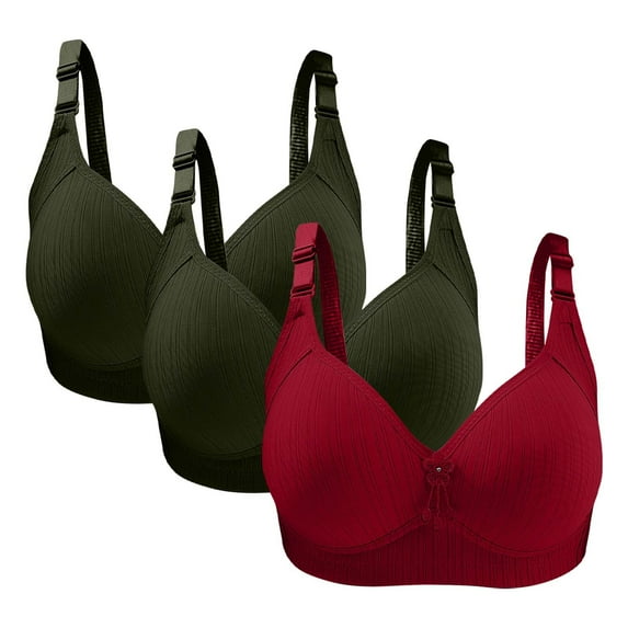 Olyvenn Plus Size 3-Pack Wirefree Unlined Full-Coverage Bras with Adjustable Straps Back Closure Wine 40/90