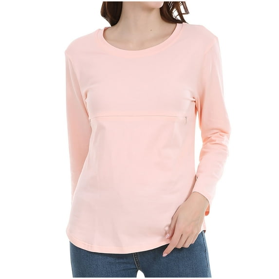 Olyvenn Plus Size Nursing Top for Women Long Sleeve Breastfeeding Shirts Solid Soft Comfy Nursing Tee Shirt for Postpartum Pink 8