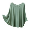 thumbnail image 1 of Olyvenn Plus Size Sleep Shirts for Women Modal Crew Neck Solid Color Pajamas Tops Soft Ladies Relaxedwear Pleated Casual Blouse Green 4, 1 of 3