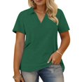 thumbnail image 1 of Olyvenn Plus-Size-Summer-Tops for Women Collared V Neck Button Collared Shirts Flowy Tunics Trendy Short Sleeve Blouses Green XXL, 1 of 6