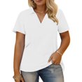 thumbnail image 1 of Olyvenn Plus-Size-Summer-Tops for Women Collared V Neck Button Collared Shirts Flowy Tunics Trendy Short Sleeve Blouses White XXXL, 1 of 6