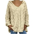 thumbnail image 1 of Olyvenn Plus Size Sweaters for Women Casual V Neck Long Sleeve Chunky Cable Knit Hooded Pullover Sweaters Trendy Fall Clothes Beige S, 1 of 7