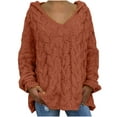 thumbnail image 1 of Olyvenn Plus Size Sweaters for Women Casual V Neck Long Sleeve Chunky Cable Knit Hooded Pullover Sweaters Trendy Fall Clothes Wine XXXL, 1 of 7