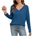 thumbnail image 1 of Olyvenn Plus Size Sweatshirts for Women Waffle Lightweight Knit Tops Casual V Neck Long Sleeve Loose Tunic Sweaters Fashion Clothes Blue 10, 1 of 9