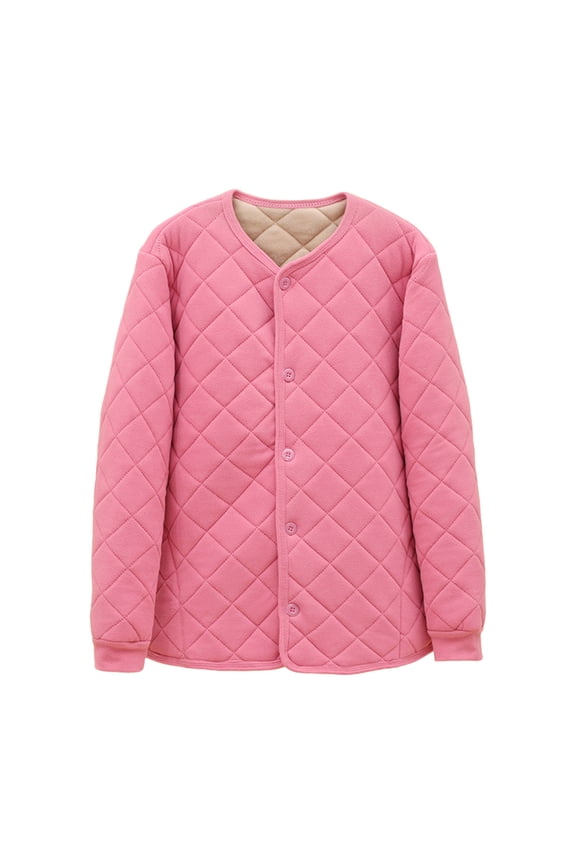 Plus Size Thermal Underwear Tops for Women Fleece Lined Button Quilted Jacket Winter Long Sleeve Base Layer Coat Pink XXXL