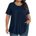 thumbnail image 1 of Olyvenn Plus Size Tops for Women Dressy Crew Neck Boho Summer Blouses Pleated Tunic Tops to Hide Belly Loose Fit Blue XXL, 1 of 8