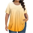 thumbnail image 1 of Olyvenn Plus Size Tops for Women Pleated Front Crewneck Short Sleeve Blouses Gradient 2025 Summer Tunic Shirts Flowy Tees Orange XXXXL, 1 of 6