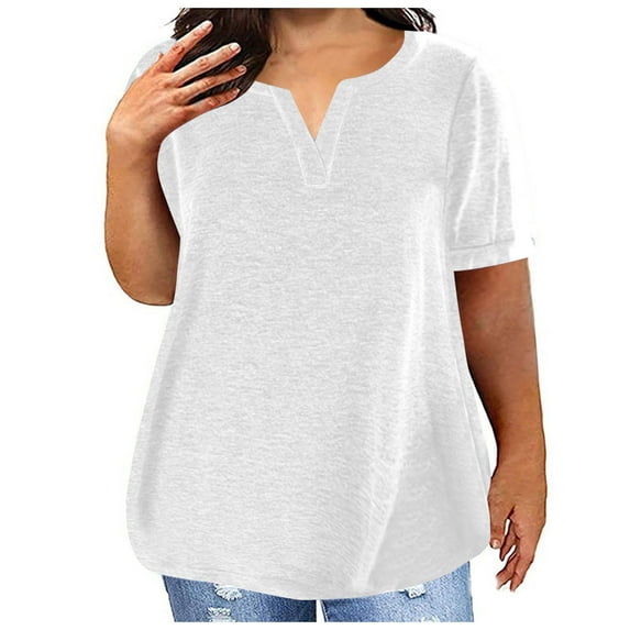 Olyvenn Plus Size Tops for Women Summer Casual Short Sleeve Tshirt Shirts Vneck Oversized Soft Solid Basic Tees White 6