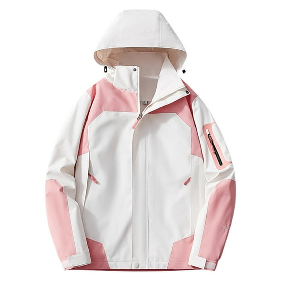 Olyvenn Plus Size Womens Oversize Lightweight Windbreaker Jacket Loose Long Sleeve Hooded Zipper Coat Hiking Fishing Active Raincoat Pink XL