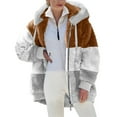 thumbnail image 1 of Olyvenn Plush Color Block Hooded Jacket Women's Plus Fashion Womens Warm Faux Coat Winter Zipper Long Sleeve Outerwear Female Outwear Brown 8, 1 of 6