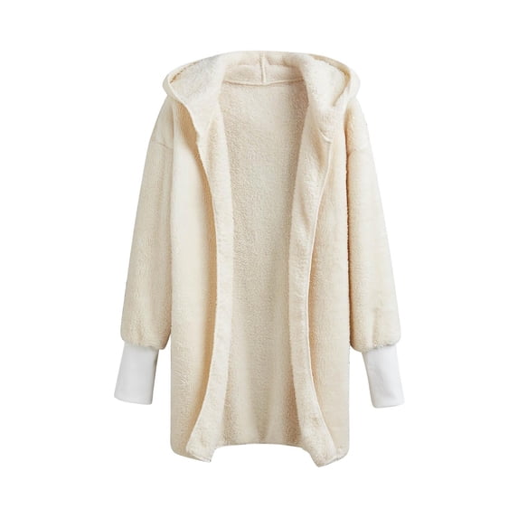 Olyvenn Plush Fleece Sherpa Jacket Women Winter Coats Button-Up Hoodie Long Sleeve Winter Jacket Fuzzy Sweater with Pockets White S