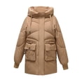 thumbnail image 1 of Olyvenn Puffer Jackets Womens Warm Thicken Down Coat Trendy Stand Collar Full Zip Winter Coats Outerwear Parka with Hood Khaki XXXL, 1 of 8