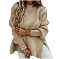 thumbnail image 1 of Olyvenn Pullover O-Neck Sweater Tops Women's Plus Size Loose Female Casual Leisure Fashion Women Solid Color Bishop Sleeve Long Sleeve for 2023 Women Tops Khaki 4, 1 of 7