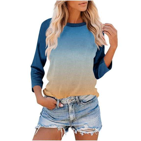 Olyvenn Raglan Long Sleeve Tops for Women - Casual Round Neck Color Block Summer Tees Loose Comfy Tie Dye Basic T Shirts Multicolor XXL