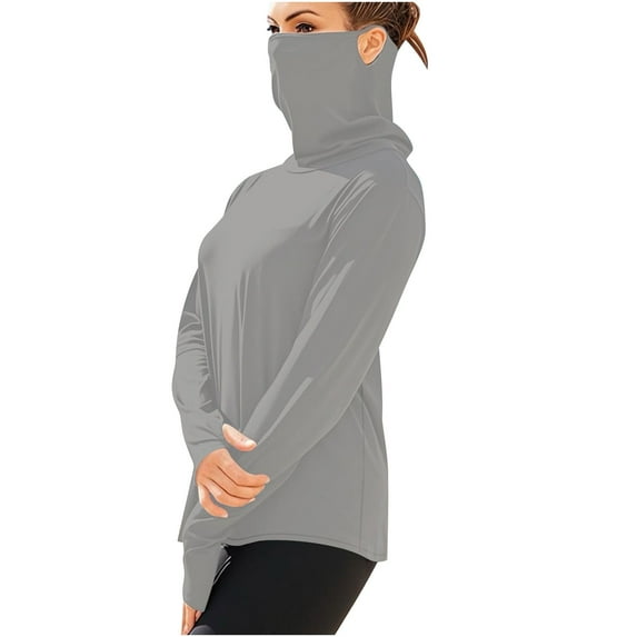 Olyvenn Rash Guard for Women Long Sleeve Sun Protection UPF 50+ Shirt with Mask Unisex Sun Protection Shirt Workout Shirts Gray S