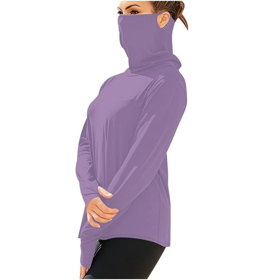 Olyvenn Rash Guard for Women Long Sleeve Sun Protection UPF 50+ Shirt with Mask Unisex Sun Protection Shirt Workout Shirts Purple S