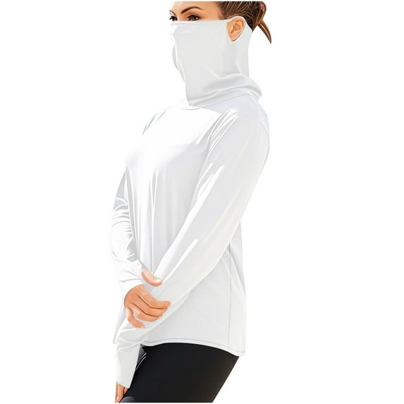 Olyvenn Rash Guard for Women Long Sleeve Sun Protection UPF 50+ Shirt with Mask Unisex Sun Protection Shirt Workout Shirts White L