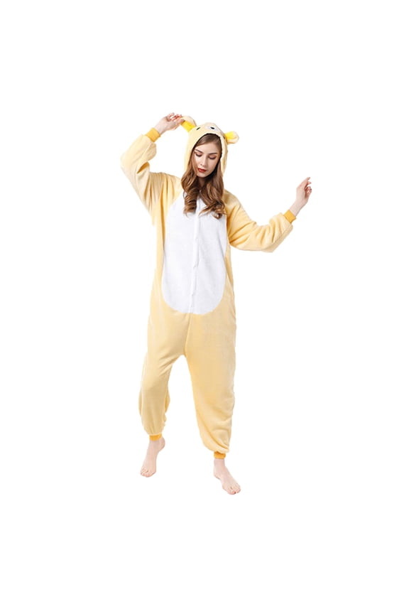 Trendy Fashion Ladies One-Piece Jumpsuit Animal Hoodie Long Sleeve Sleepwear Comfortable Pajamas For Women Loose Fit Casual Costume Plush Female Leisure Yellow 6