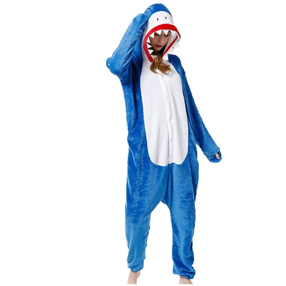 Olyvenn Trendy Fashion Ladies One-Piece Jumpsuit Animal Hoodie Long Sleeve Sleepwear Comfortable Pajamas For Women Loose Fit Casual Costume Plush Female Leisure Blue 4