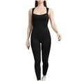 thumbnail image 1 of Olyvenn Ribbed Yoga Jumpsuits for Women Sexy Seamless Square Neck Tummy Control Workout One Piece Bodysuits Shapewear for Women Black 8, 1 of 5