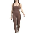 thumbnail image 1 of Olyvenn Ribbed Yoga Jumpsuits for Women Sexy Seamless Square Neck Tummy Control Workout One Piece Bodysuits Shapewear for Women Brown 6, 1 of 5