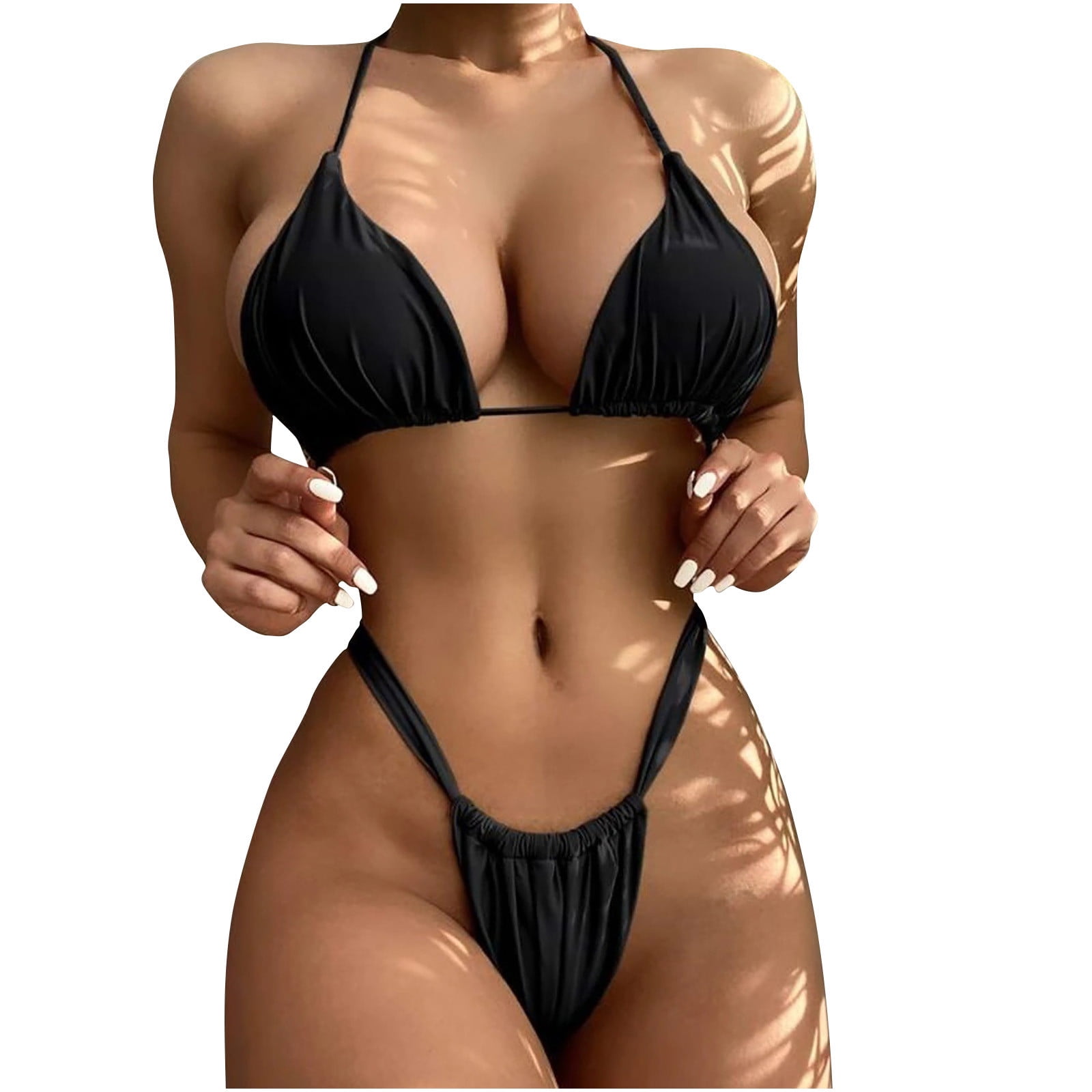 Women Sexy Halter Neck Swimsuit Small Bar with Adjustable  G-String Throng Micro Mini Bikini Set 2 Pieces-Black : Clothing, Shoes &  Jewelry