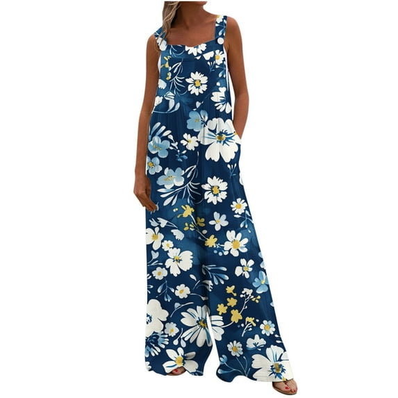Olyvenn Rompers Dressy Overall Jumpsuit for Women 2025 Casual Wide Leg Sleeveless Button Striped Jumpsuits Trendy Outfits Blue 10