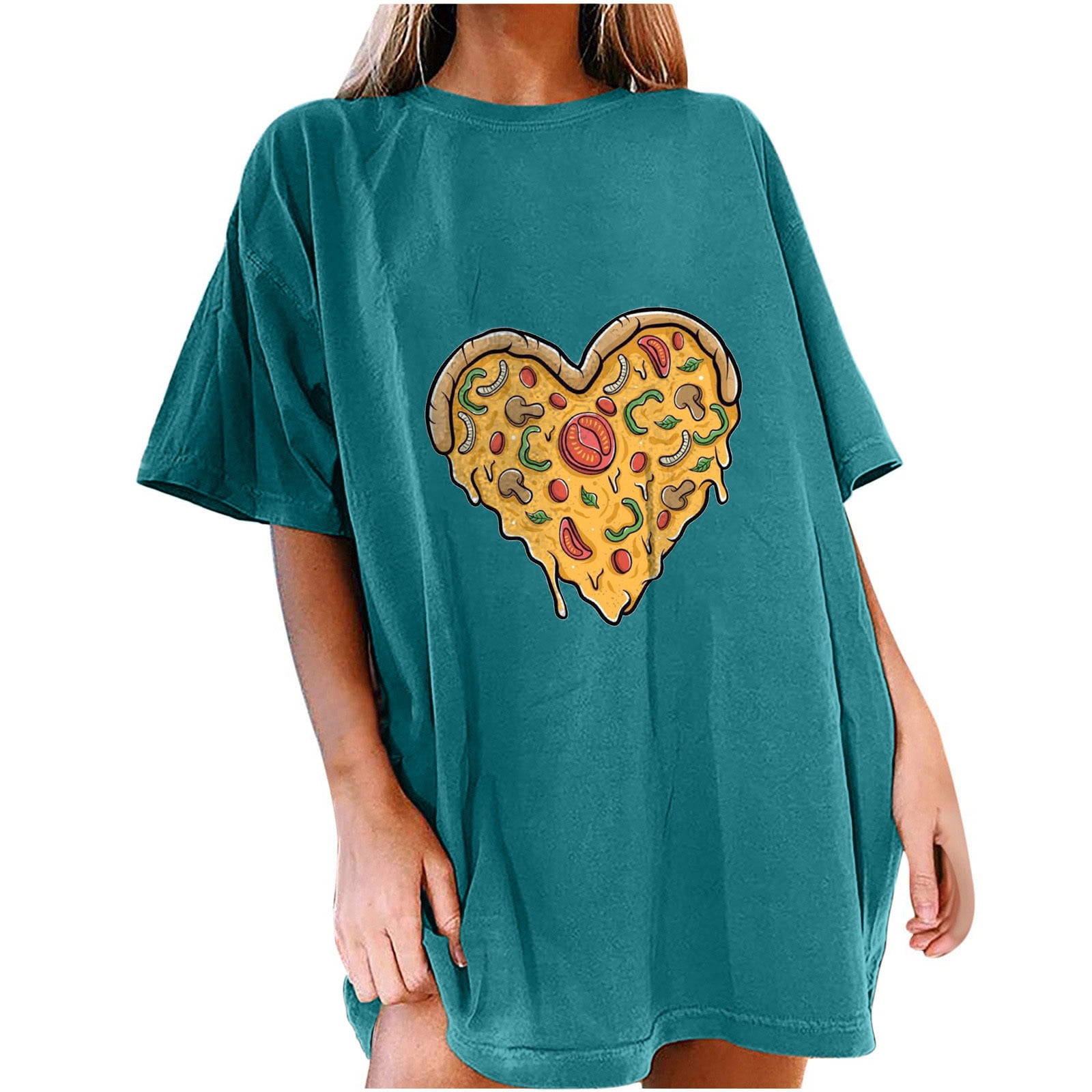 Olyvenn Save Big Fashion Ladies Blouse Tops Midi Tunic T Shirts for Women  Summer Trendy Girls Love Pizza Heart Graphic Print Short Sleeve Drop