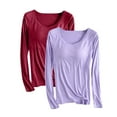 thumbnail image 1 of Olyvenn Fashion 2 Pack Women Long Sleeve Sports Bra Tops Sports Bra Shirt Built in Bra Cotton Comfy Underwear Pullover Sweatshirt Wine 4, 1 of 2