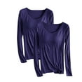 thumbnail image 1 of Olyvenn Fashion 2 Pack Women 's Modal T Shirt Bra Long Sleeve Pajama Yoga Top Padded Casual Top Tee Shirt with Built in Bra Basic T-Shirts Navy 16, 1 of 2