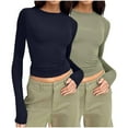 thumbnail image 1 of Olyvenn Fashion 2 Pack Womens Long Sleeve Shirts Basic Crop Tops Tight Slim Fit Cute Teen Girls Spring Fall Y2k Clothes Black 2, 1 of 3