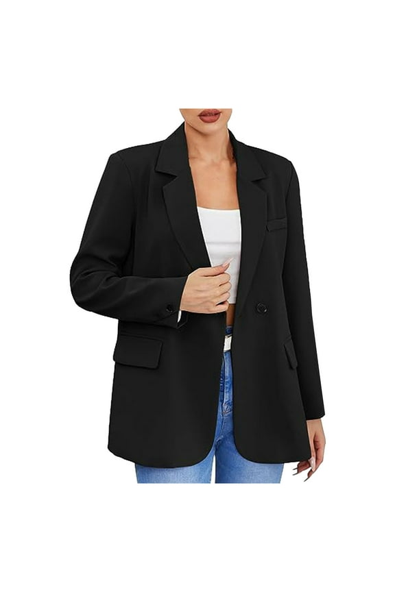 Fashion Women's Blazers Lapel Double Breasted Long Sleeve Work Office Blazer Suit Jacket Outwear Office Blazer Suit Jacket for Women Trendy Black 4