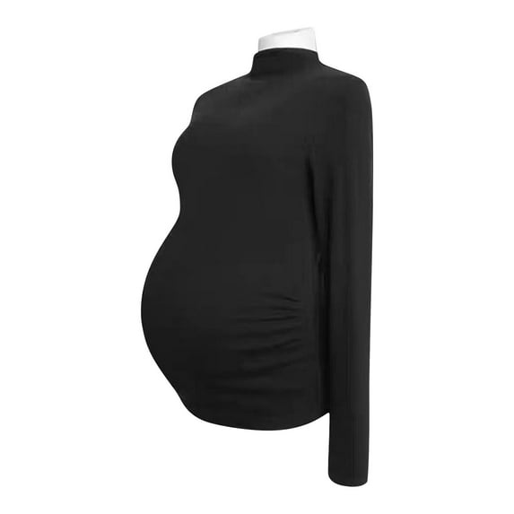 Olyvenn Fashion Pregnant Clothes Womens Long Sleeve Maternity Tops Mock Neck Pregnancy Basic Shirts Soft Athletic Yoga Tee Shirt Black 16-18