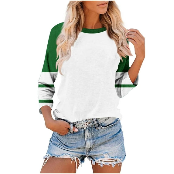 Olyvenn Fashion 3/4 Sleeve Baseball Style T Shirts Womens Jersey Tops Striped 3/4 Sleeve Casual Style Summer Color Block Tees Multicolor XXL