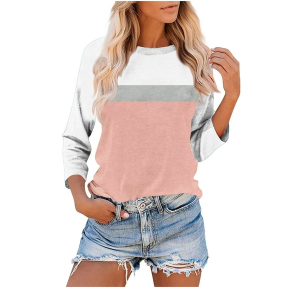 Olyvenn Fashion 3/4 Sleeve Baseball Style T Shirts Womens Jersey Tops Three Quarter Sleeve Casual Style Summer Color Block Tees Multicolor S