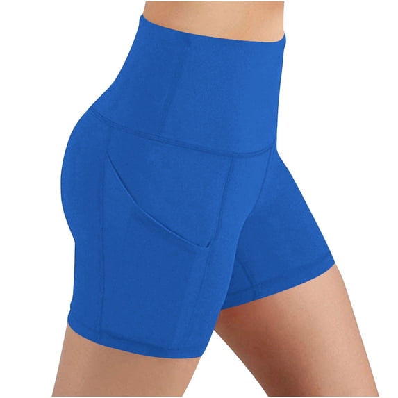 Olyvenn Fashion Biker Shorts Women with Pockets High Waisted Soft Tummy Control Workout Shorts for Yoga Athletic Gym Sky Blue XXL