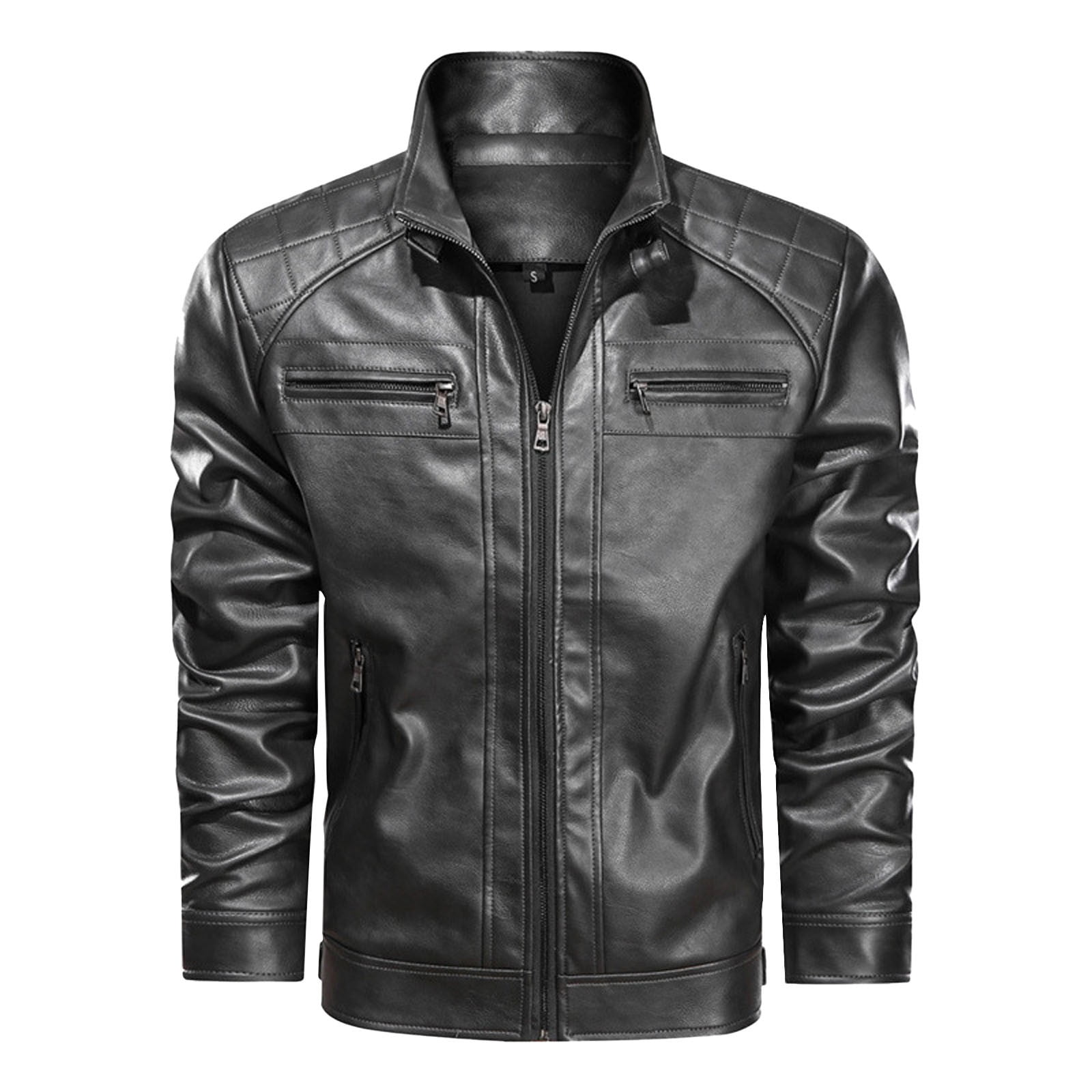 Olyvenn Fashion Cafe Racer Distressed Mens Lambskin Leather Jacket - Genuine Men Leather Jacket - Mens Leather Biker Jacket Black 12